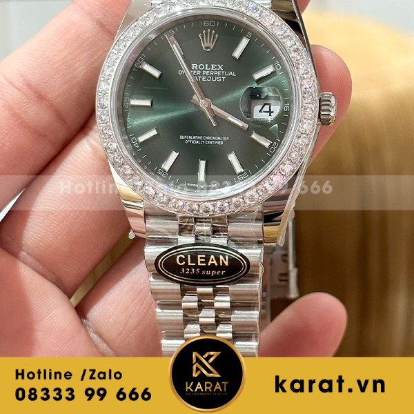 Rolex datejust green dial viền moissanite 2.5ly clean factory