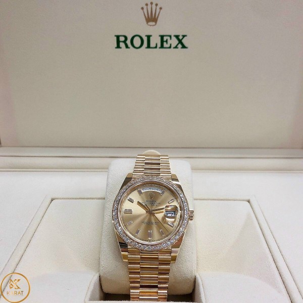 Rolex Day-Date  228398TBR Vàng Khối 18k  Kim Cương Baguette  Chế Tác