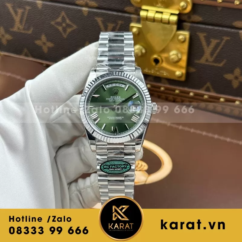 Đồng Hồ BST Rolex Day Mặc Số Màu Xanh Olive