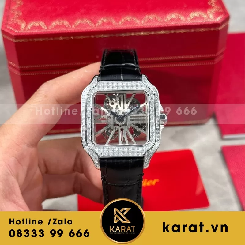 Đồng Hồ Cartier Santos Skeleton Moissanite - size 39.8mm 