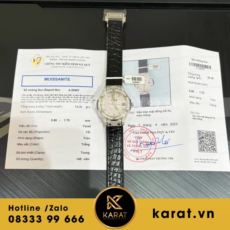 Đồng Hồ Hublot Nữ Màu Đen Đính Full Kim Cương Moissanite 33mm