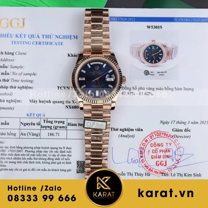 Đồng Hồ Nam Rolex Day-Date Mặt Xanh Chế Tác Trọng Lượng 186Gram Bọc Vàng Thật 40mm