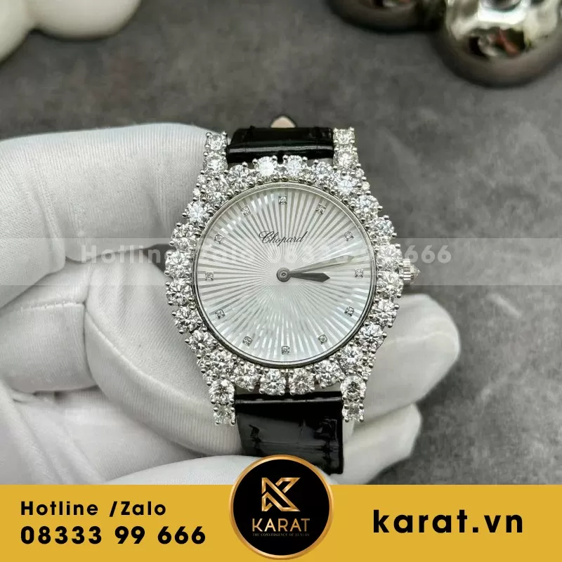 Đồng Hồ Nữ Chopard Chế Tác Vàng Trắng 18 Đính Kim Cương Thiên Nhiên 34mm