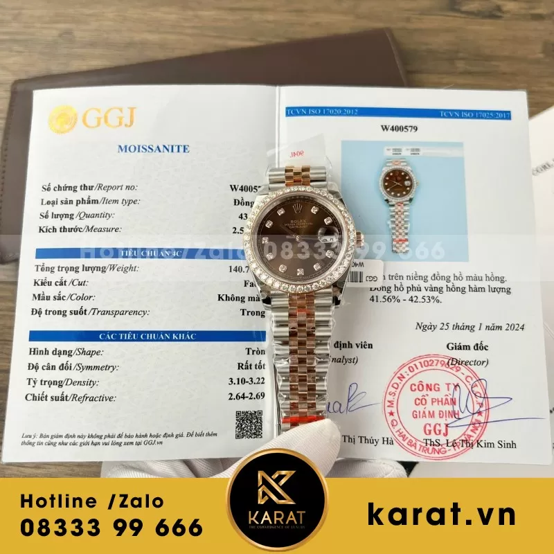 Đồng Hồ Nữ Rolex DateJust Chế Tác Đính Moissanite + Bọc Vàng Thật 18K 31mm