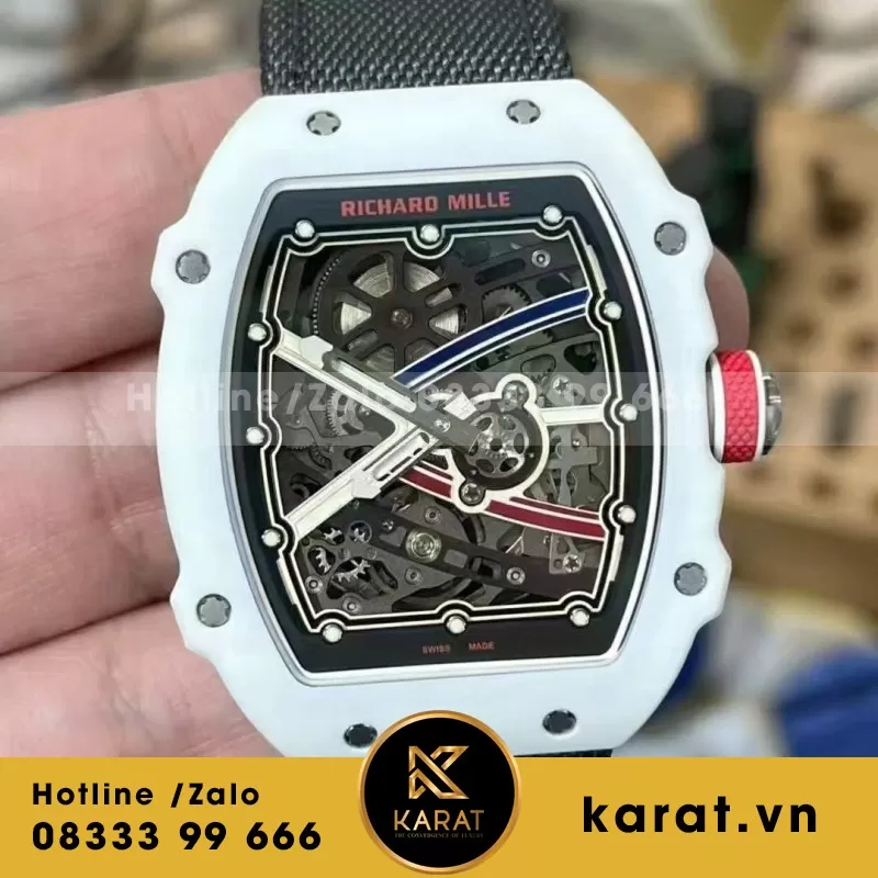 Đồng Hồ Richard Mille Chế Tác RM67-02 Vỏ Carbon Màu Trắng Siêu Nhẹ Trọng Lượng 37 Grams 38.7×47.52mm