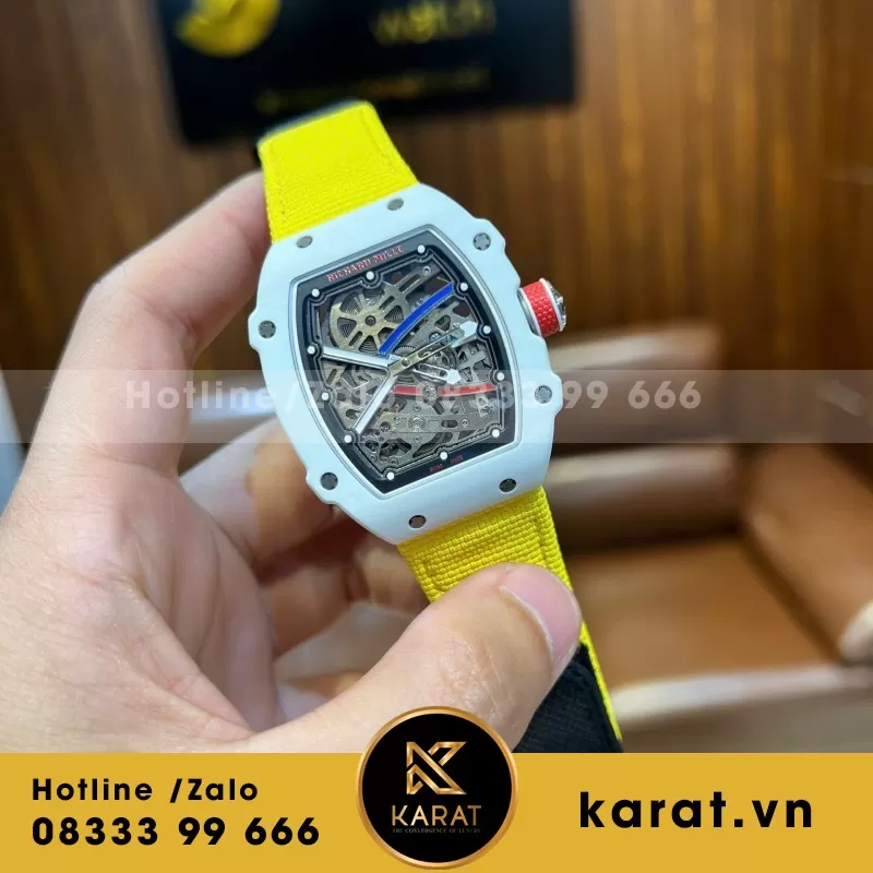 Đồng Hồ Richard Mille Chế Tác RM67-02 White Ceramic Yellow Strap replica    38.7×47.52mm