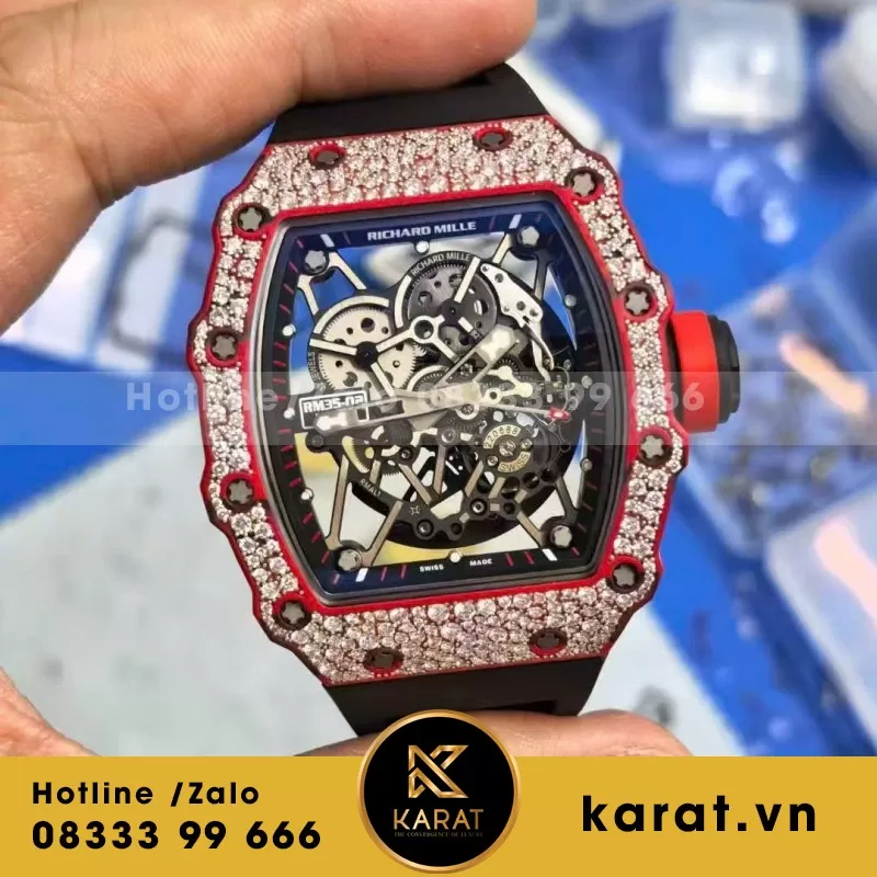 Đồng Hồ Richard Mille RM 35-02 Chế Tác Vỏ Carbon Nhập Khẩu Máy Tinh Chỉnh Kim Cương Thiên Nhiên