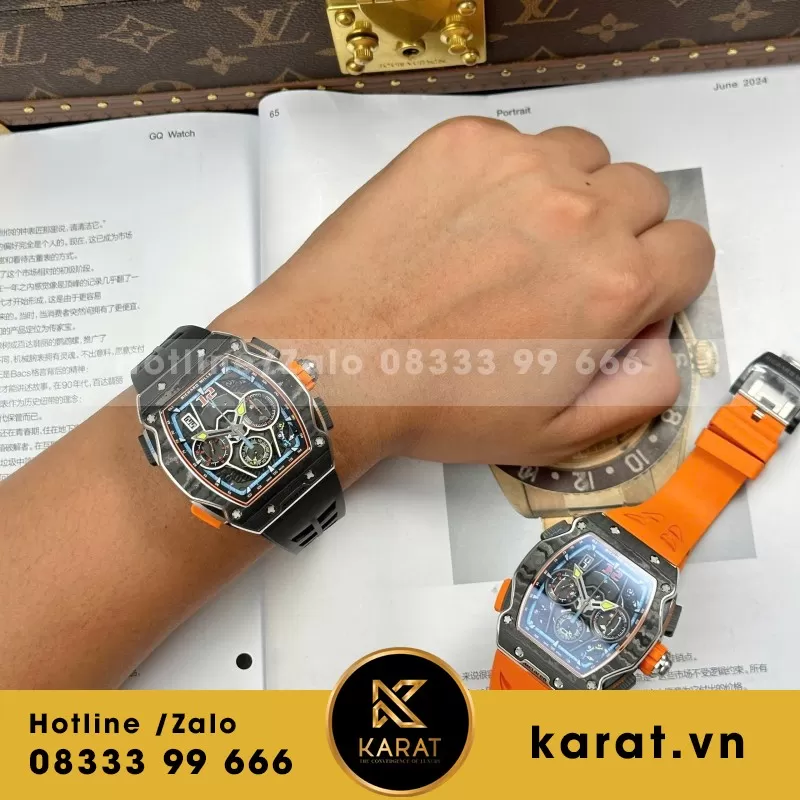 Đồng Hồ Richard Mille RM65-01 Chế Tác Vỏ Carbon Dây Cao Su Đen 44,5×49,9mm
