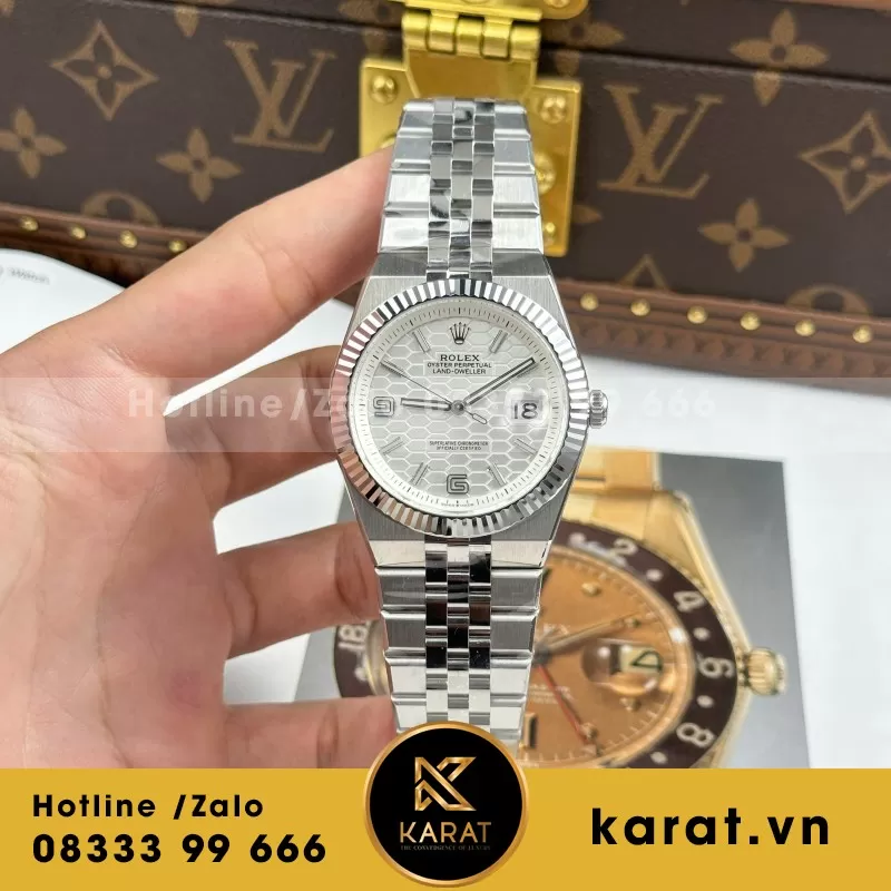 Đồng Hồ Rolex Land-Dweller 127236 Replica 11 Mặt Trắng Họa Tiết Tổ Ong 36mm