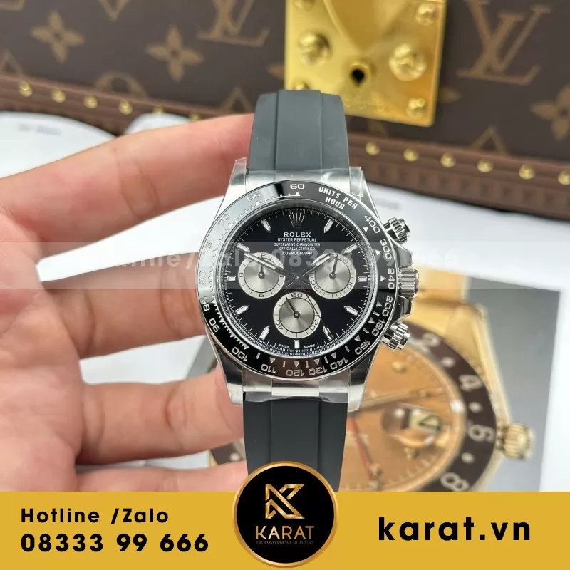 Đồng Hồ Rolex Nam Replica 11 Daytona 126519LN Mặt Đen Cọc Số Đính Đá Xưởng VS 40mm