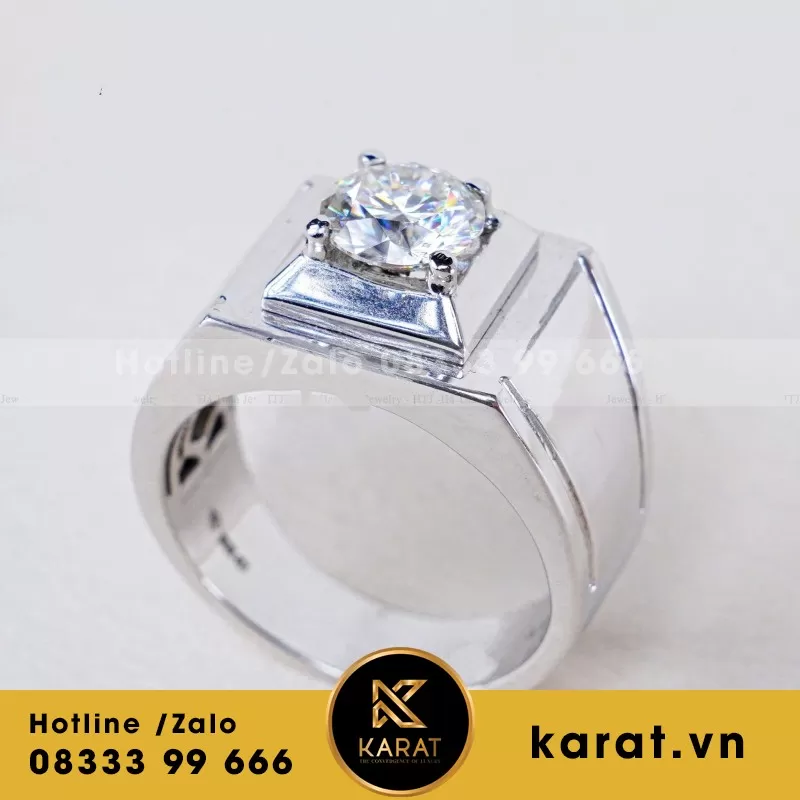 Nhẫn Nam Chế Tác Vàng Trắng 14K Moissanite
