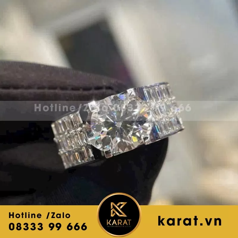 Nhẫn Nam Thiết Kế Vàng 18K Kim Cương Thiên Nhiên Chủ 10Ly Cvd